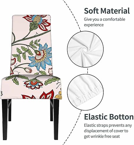Miniatura 4 de 1 paquete de fundas para sillas de comedor, diseño de cachemira azul y rojo, oriental bohemio, floral, corto, elástico, poliéster, extraíble,