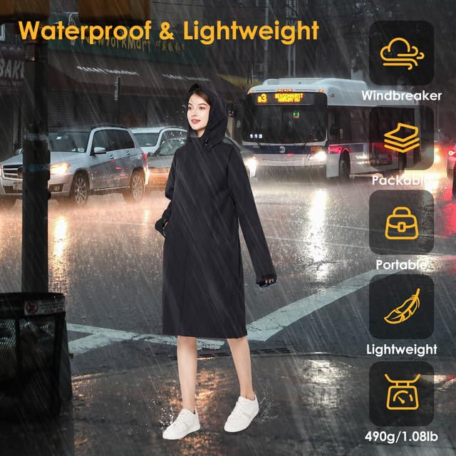 LAMA Regenmantel Wasserdicht Regenponcho Unisex Regenjacke Atmungsaktiv Regencape Regenschutzbekleidung Raincoat für Herren Damen Fahrrad Wandern Camping Reisen, Schwarz, XL
