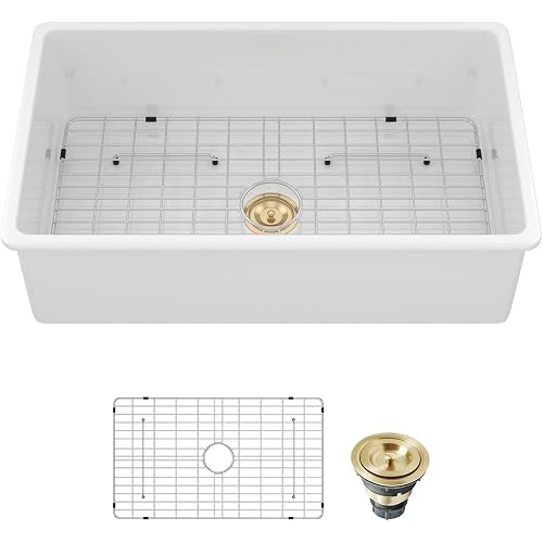 Lordear Glossy White Undermount Kitchen Sink 30 Inch Fireclay Porcelain Ceramic sinks Single Bowl Basin 30x18x10 Inch