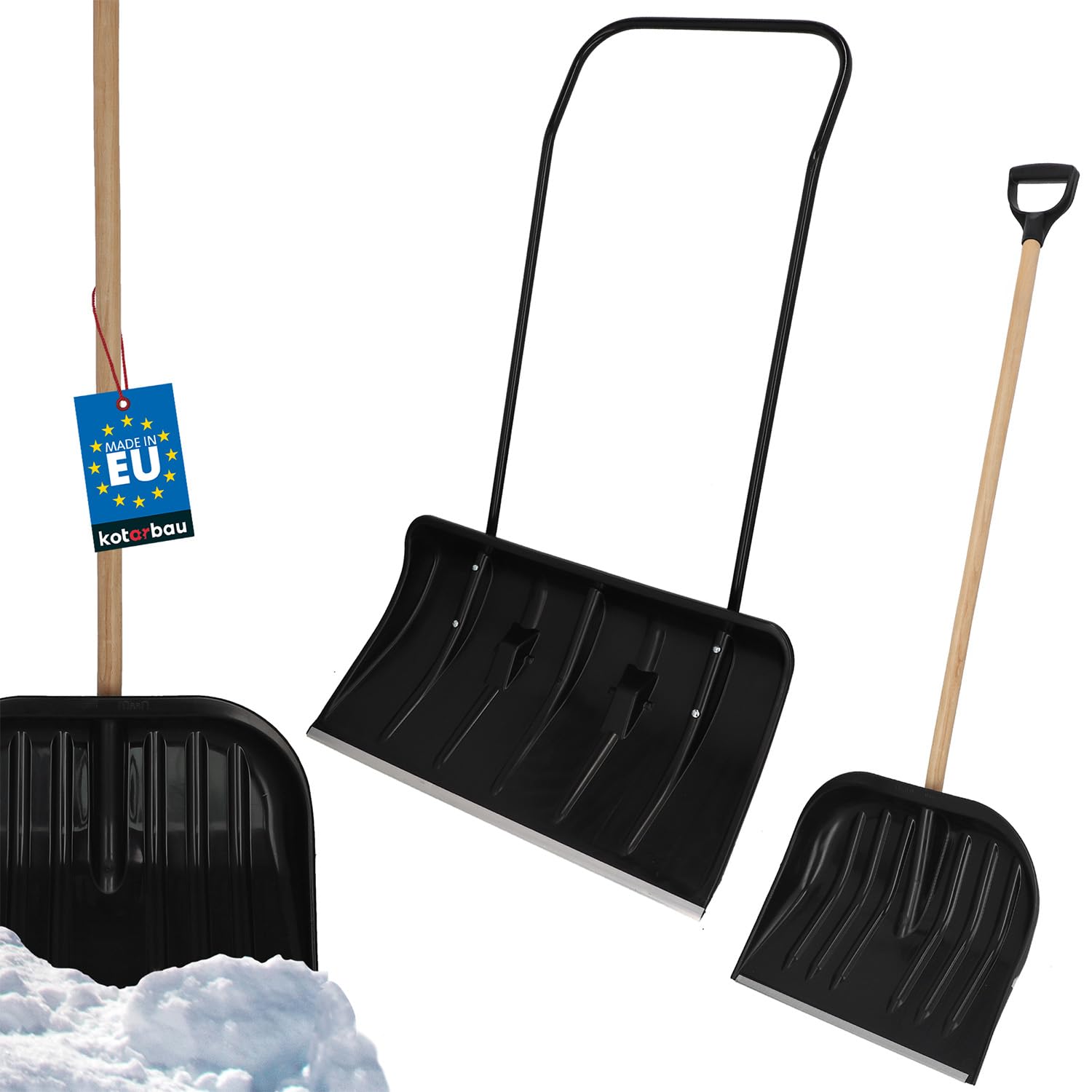 KOTARBAU Juego de Palas quitanieves de 80 cm con Ruedas + Pala de Nieve de 48 cm, cubeta de Nieve con Borde de Aluminio, Pala de Nieve con Mango de Metal, Limpiador de Nieve ecológico