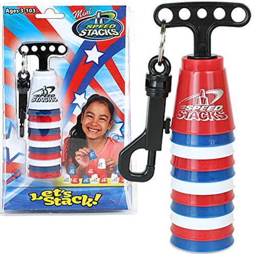 Patriotic Mini Speed Stacks- Set of 12 Tiny Red, White & Blue Cups with Quick Release Stem That Holds Them All Together! Official WSSA Product!