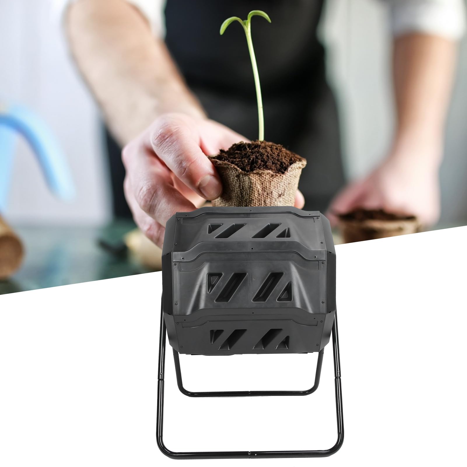 Luocute Composteur à Culbutage Extenrieur Double Bac à Compost Rotatif, Bac à Compost en Fer en Plastique de Grande capacité de 160 L, Fermenteur de Cour, Engrais Organique, à Gobelet