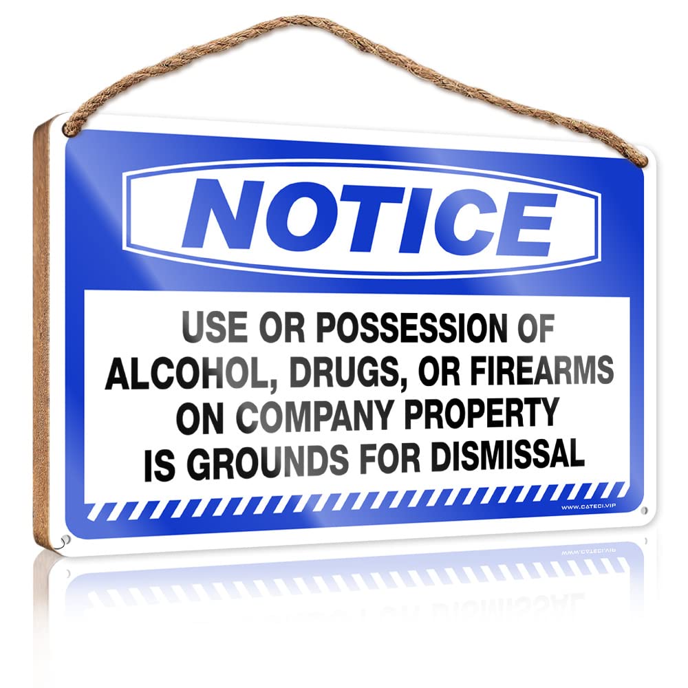 FZFN Bathroom Wall Wood Sign Notice Use Or Possession Of Alcohol Drugs Or Firearms On Company Property Wooden Sign Outdoor Signs And Decor Bathroom Signs For Home(23X35CM)