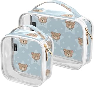 Cute Bears Stars Blue Print Clear Makeup Bags TSA Approved Toiletry Bag for Women Men Cosmetic Bags with Zipper Carry On Airport Airline Compliant Bag for Toiletries Bathroom, 2 Pack