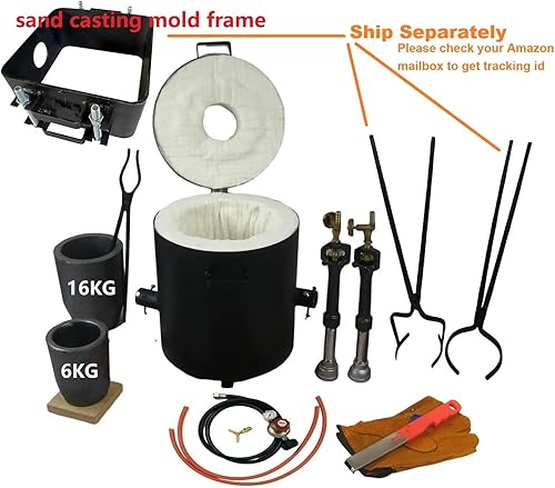 Miniatura 7 de Kit de horno de fundición de propano de gran capacidad de 35.3 lbs (35 libras) para fusión de metal con marco de molde de frasco de fundición