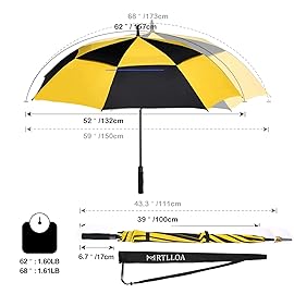 MRTLLOA Automatic Open Golf Umbrella, Extra-Large Oversized Double Canopy Vented Windproof Waterproof Stick Rain Golf Umbrellas for Men and Women (Yellow/Black, 62 inch)