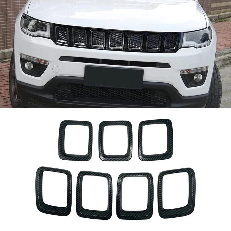 Insertos de rejilla premium estilo carbono, el marco frontal ideal para Jeep Compass 2017-2020 3