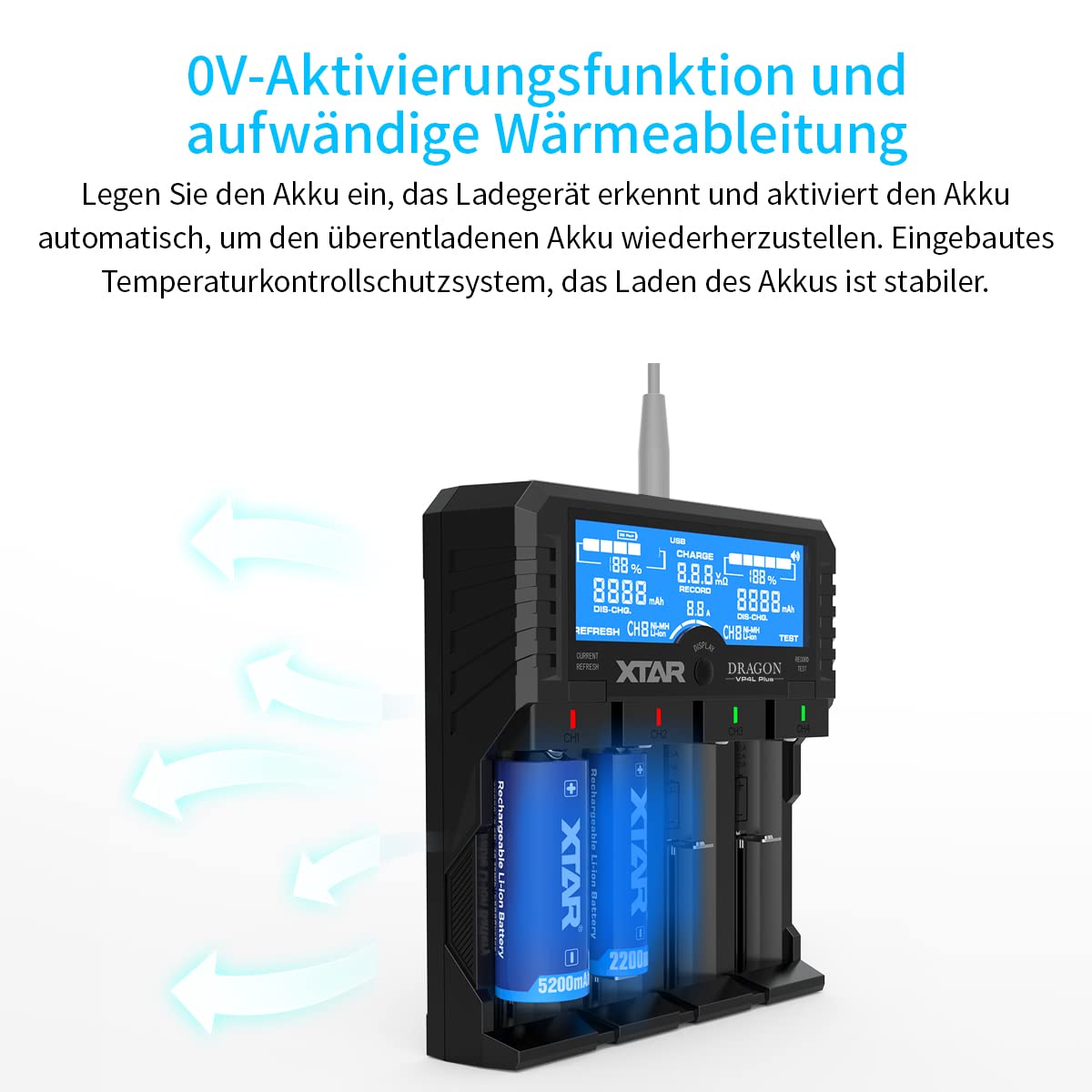 XTAR Dragon VP4L Plus Professional 18650 Kapazität Tester Universal 18650 Ladegerät für wiederaufladbare Batterien Li-ion 21700 26650 14500 16340 NI-MH NI-Cd AA AAA