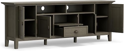 Miniatura 3 de SIMPLIHOME Redmond - Soporte de TV de transición de madera maciza de 72 pulgadas de ancho, color gris para televisores de hasta 80 pulgadas, para