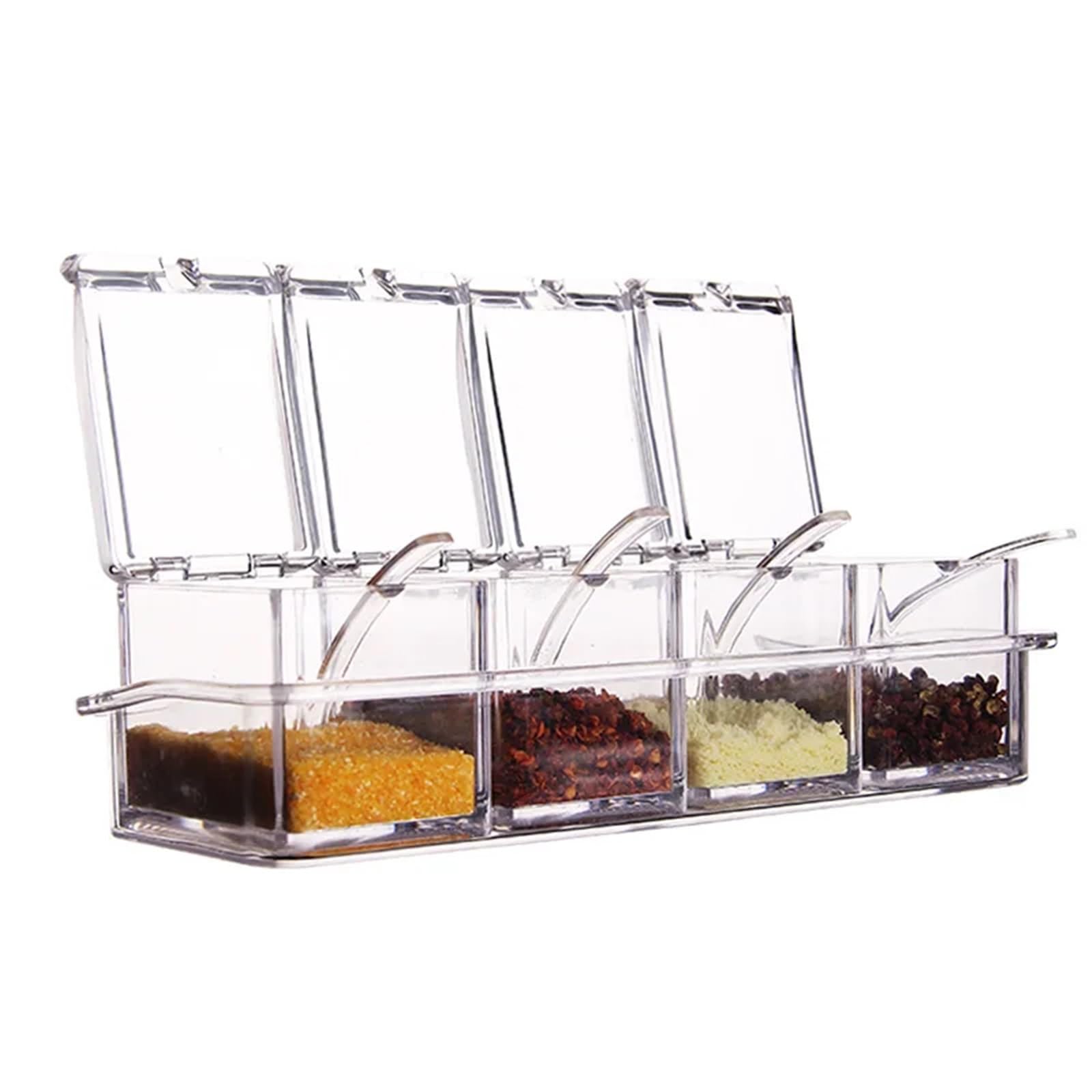 CNYUON 4Pcs Set Clear Seasoning Box Crystal Storage Container With Spoon Rack Spice Pots for Pepper
