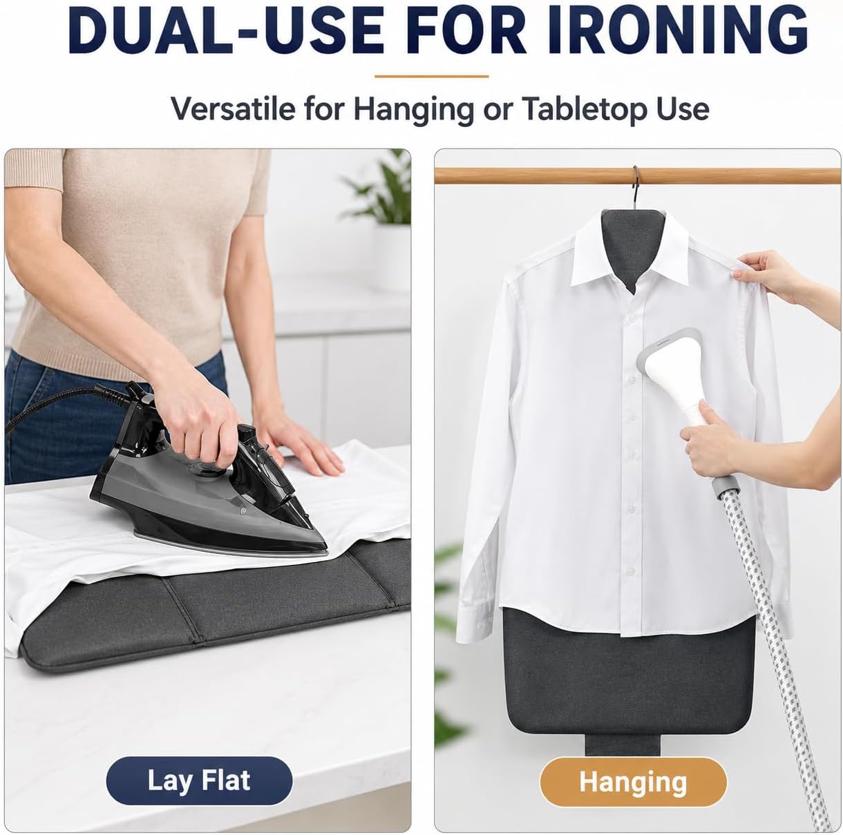 Foldable Steamer Board for Clothes, 35.62 x 15.75 Inch Portable Ironing Mat with Silicone Iron Rest, Heat-Resistant Steaming Pad for Shirts, Pants & Garments, Grey