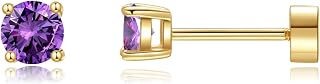 Birthstone Flat Back Earrings for Women Trendy,14K Gold Plated Hypoallergenic Comfort Flatback Earring for Cartilage Tragus Helix, Cubic Zirconia Earrings Stud Gold Jewelry Christmas Gift for Her
