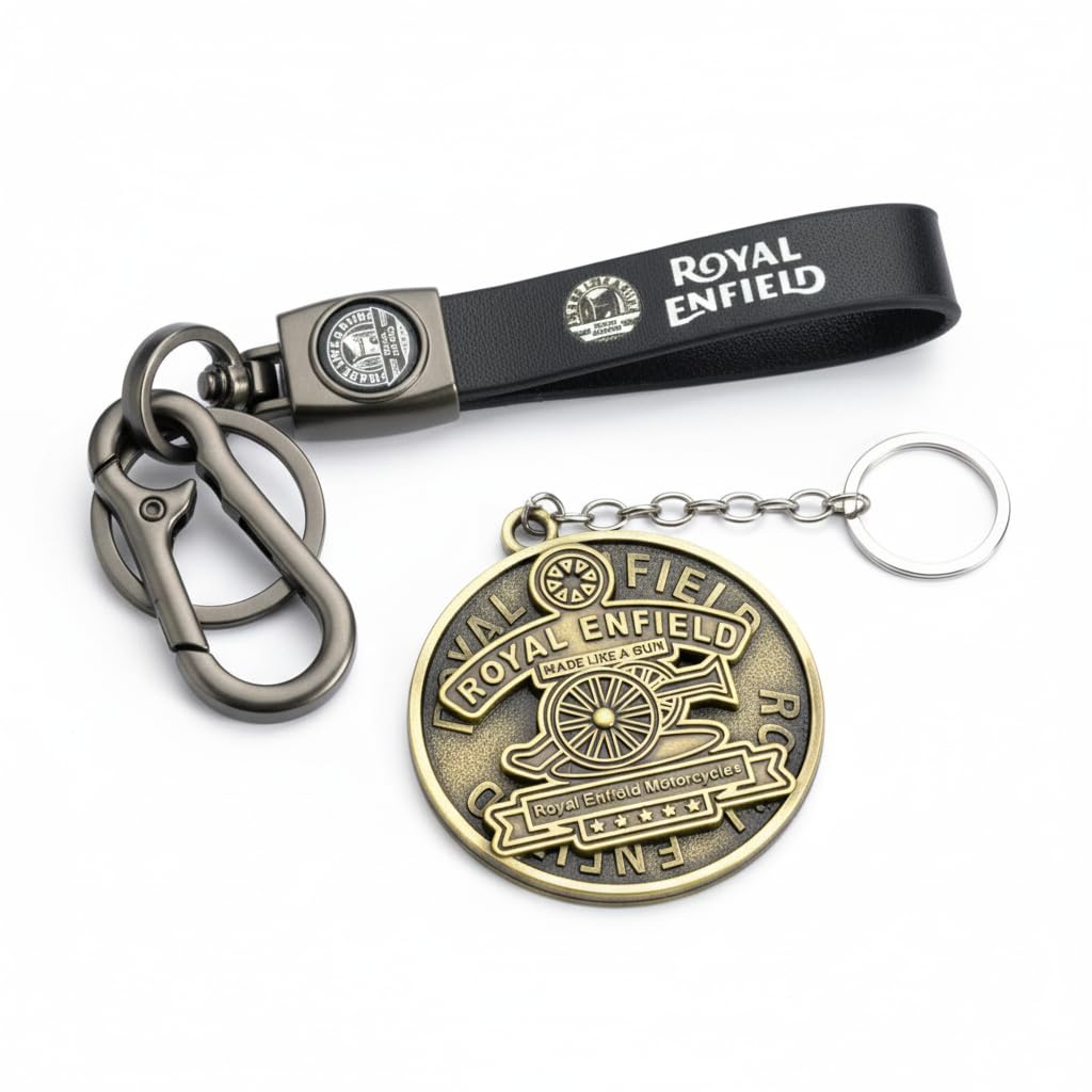YaaNatural Premium Leather & Made Like Gun Antique Keychain Compatible with Royal Enfield Unique Stylish for Men Car Bike Key Ring Key Chain Antique Golden Combo Pack