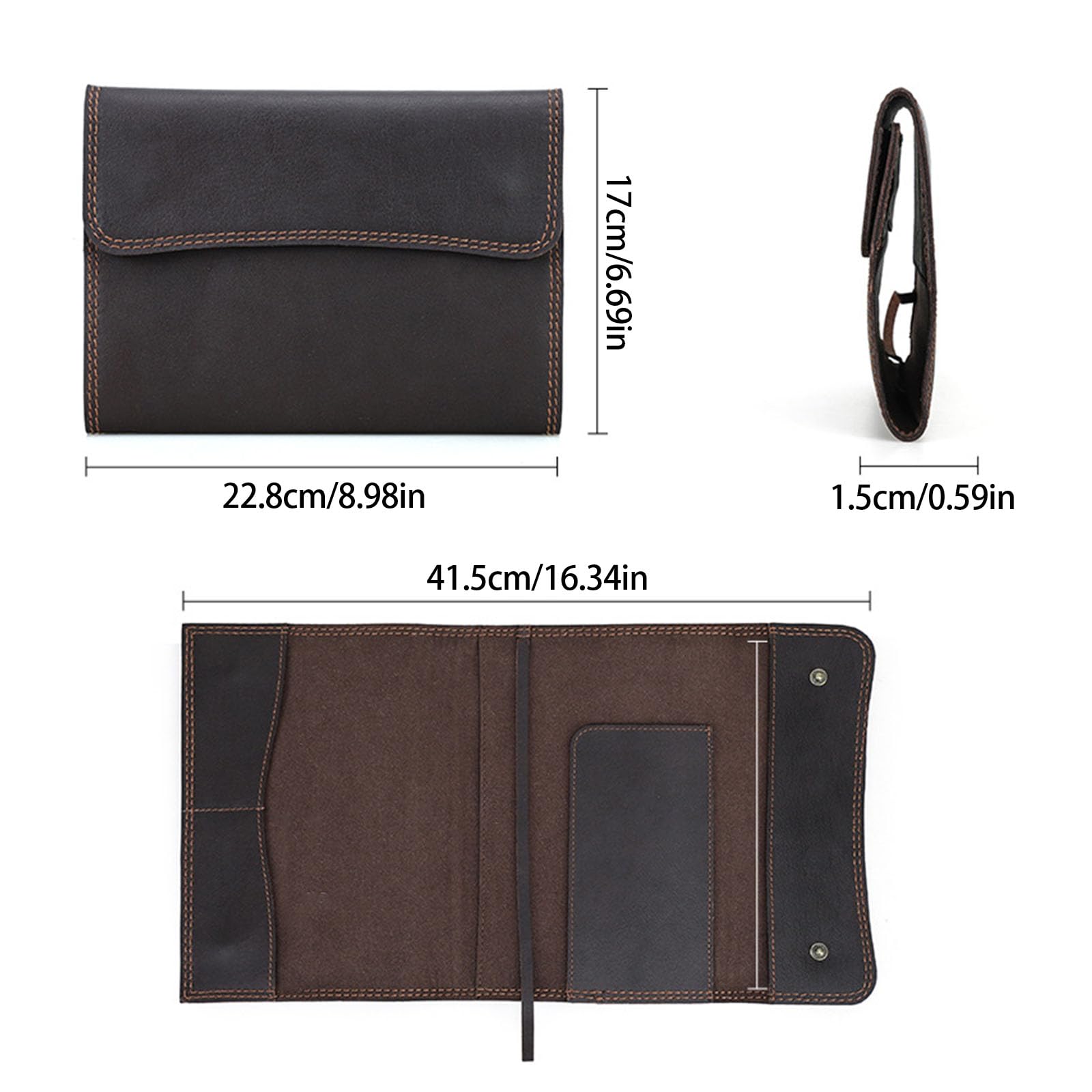 Protège-cahier rétro en cuir synthétique avec 2 porte-cartes, marque-page en polyuréthane, séparateur latéral, porte-revues, pour l'école, le bureau, les accessoires de bureau