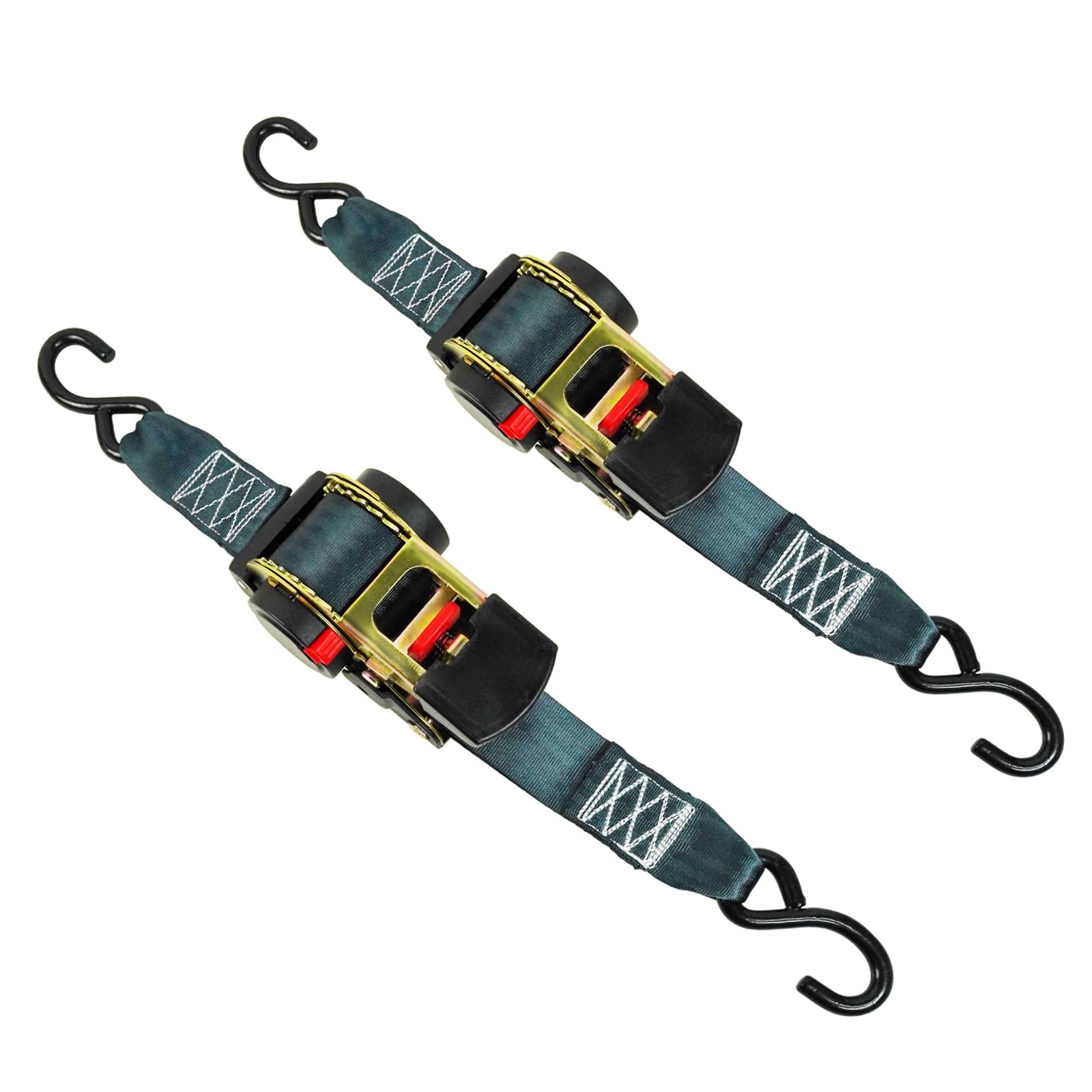 ENJ 2 Pack Retractable Ratchet Strap, 3,0 m x 50 mm, Polyester, Universal Fit, Motorrad, Boot, Geländefahrzeug, PKW, LKW, 1500 kg, S-Haken