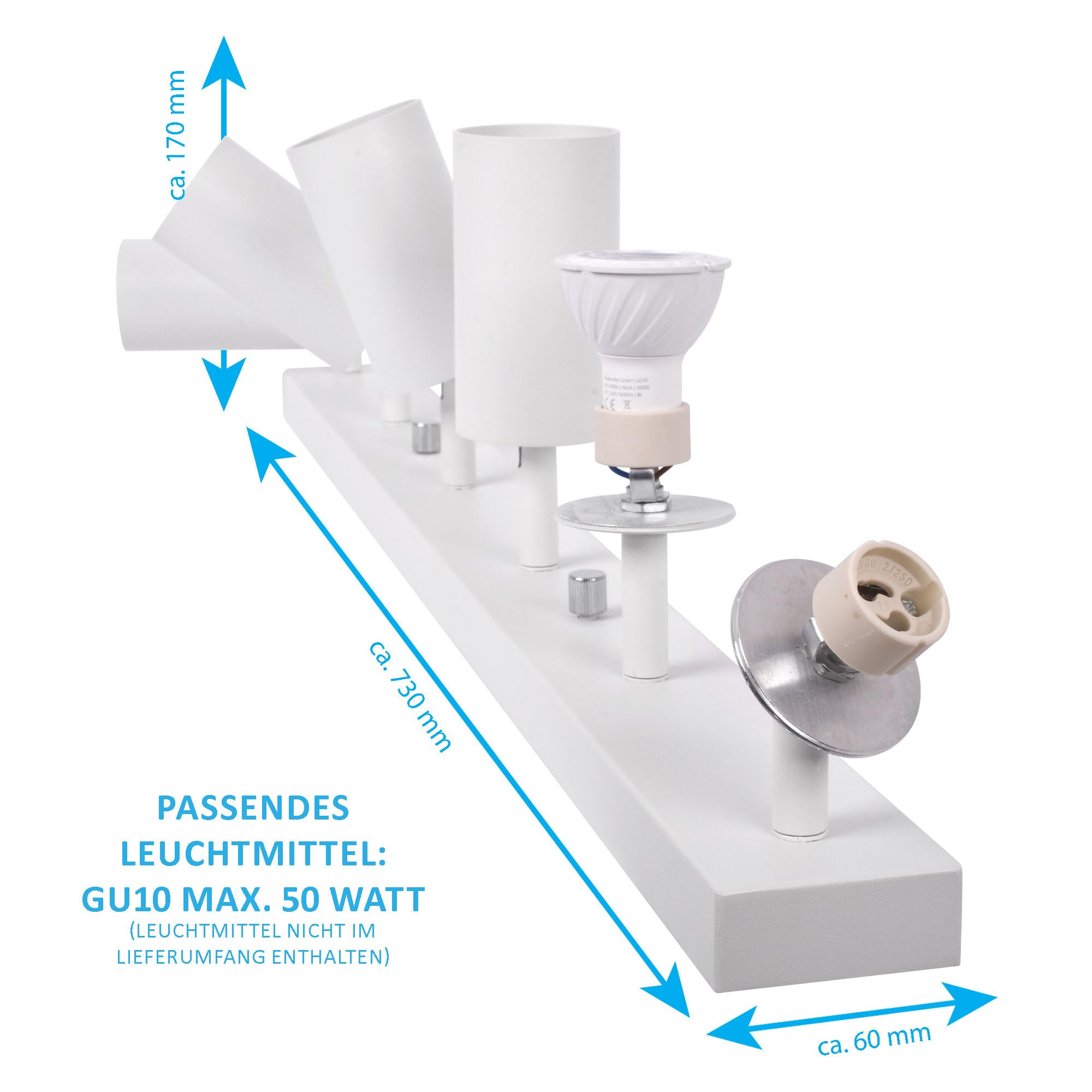 max K O M F O R T LED Deckenleuchte weiß 6x GU10 Fassung schwenkbar Deckenlampe Deckestrahler Deckenspot 866-6