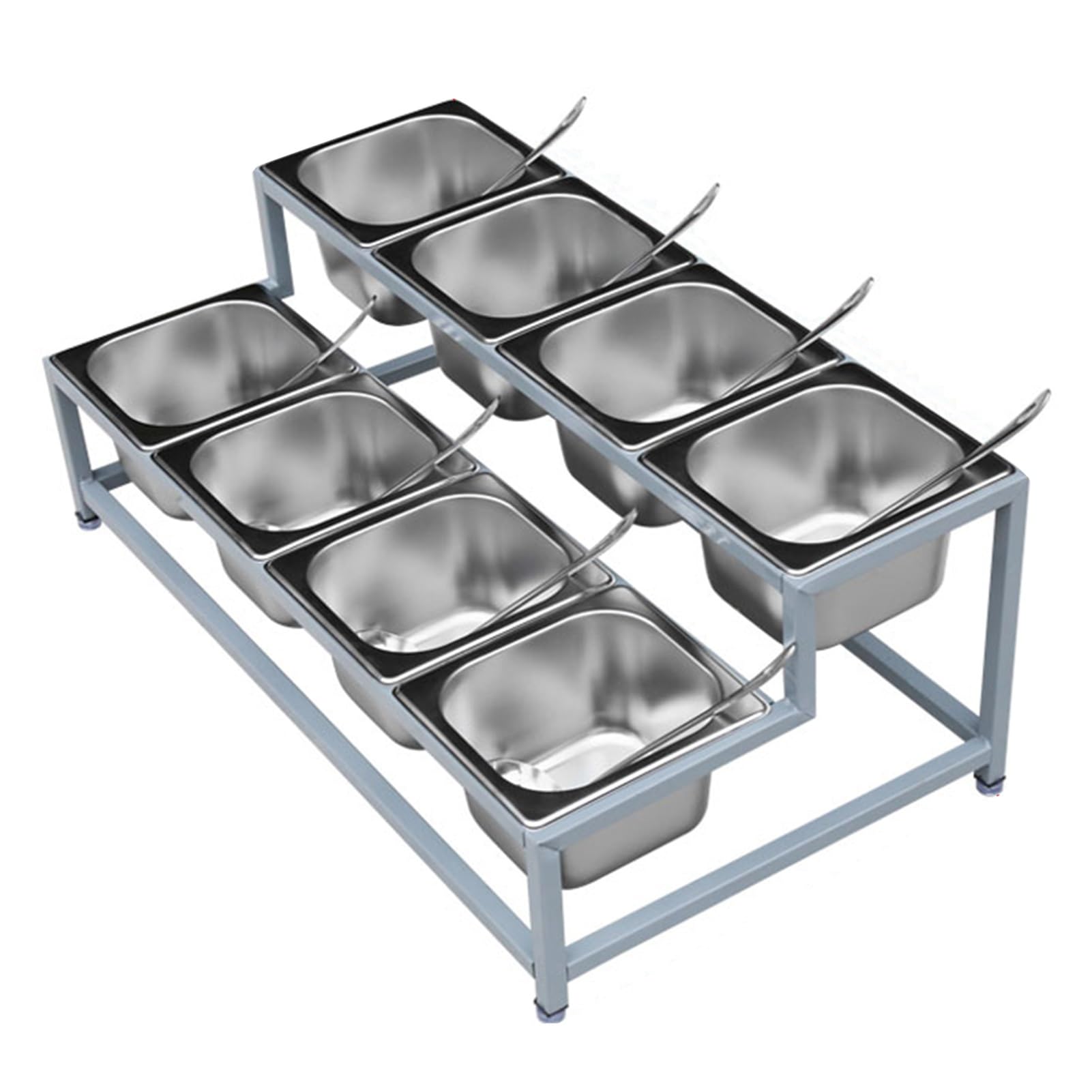 WDSOPK Commercial Spice Rack Set, Stainless Steel Condiment Racks for Kitchen Buffets, Topping Station Organizer Condiment Container for Seasoning Sauce Salad Jam Ingredients (Silverb 65x37x26cm)