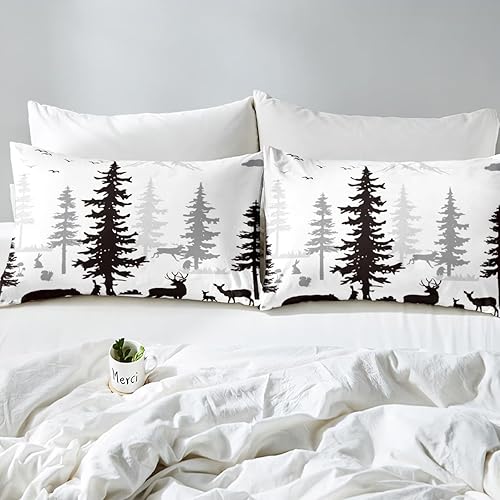 Miniatura 4 de Erosebridal Juego de funda de edredón de animales lindos tamaño Queen Kids Kawaii Deer para niñas y niños, funda de edredón en blanco y negro, juego