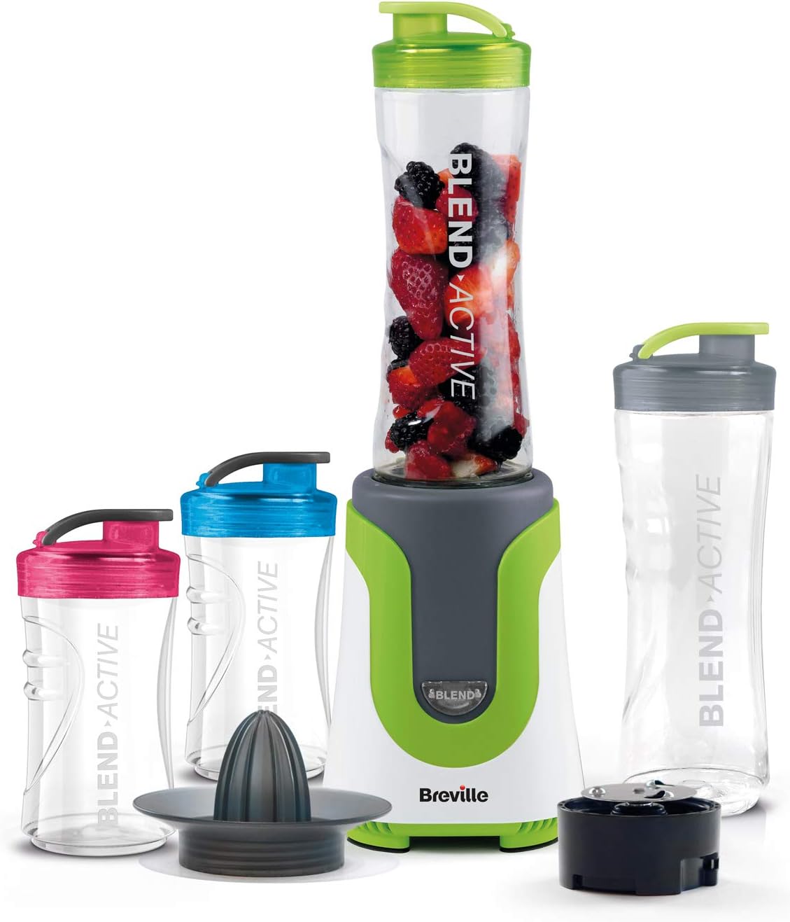 Breville VBL214 Blend Active ColourMix Family Personal Blender, Smoothie Maker and Citrus Juicer with 4 Portable Blending Bottles, 300 W, Multi-Colour