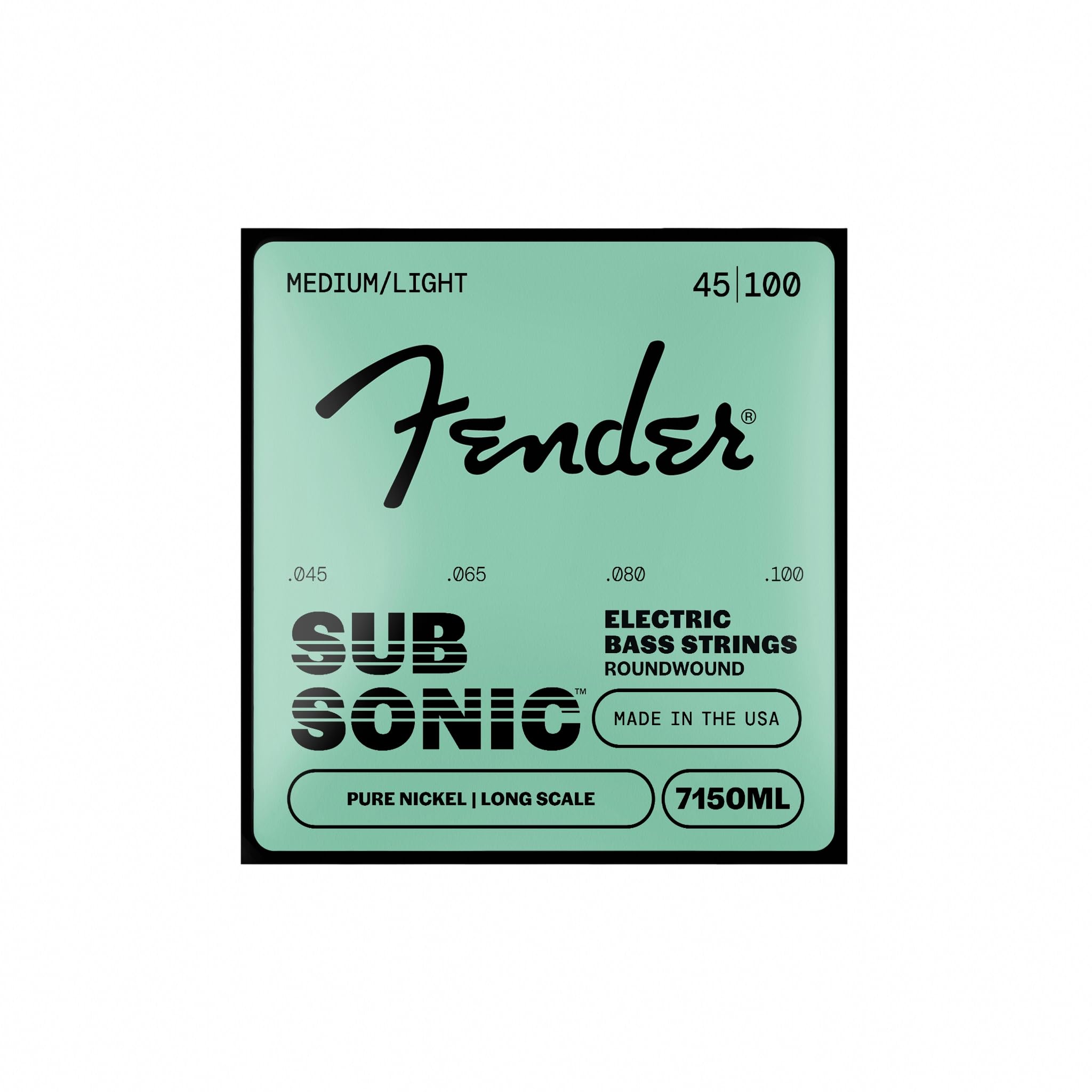 Fender Original 7150 Bass Strings, Pure Nickel, Roundwound, Long Scale, 7150ML .045-.100 Gauges, (4)