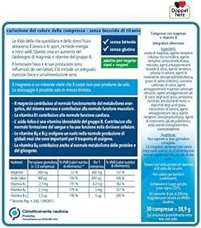 Integratore Magnesio 400 mg – con Vitamine B1 B6 B12 e Acido Folico, 30 Compresse, Vegano, Supporto Metabolismo Energetico, Funzione Muscolare e Sistema Nervoso - Doppelherz