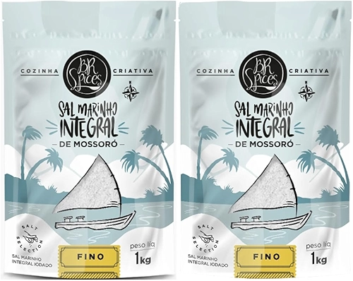 Kit com 2 Pouchs de Sal Marinho Integral de Mossoró de 1Kg cada - Br Spices
