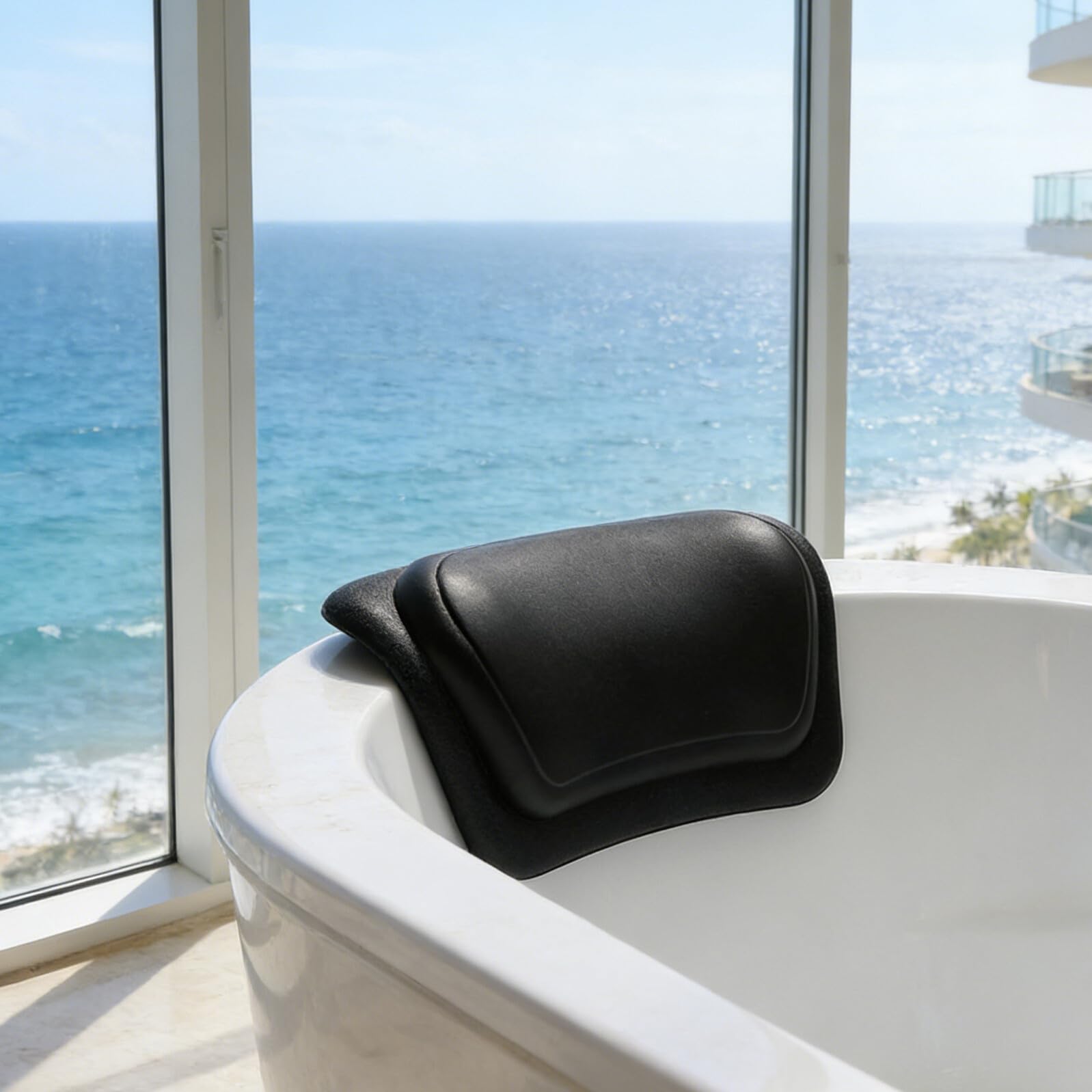 Oreiller de Bain Ergonomique en PU avec Ventouses Puissantes, Coussin Cervical Portable et Lavable pour Relaxation Spa à Domicile et Voyage
