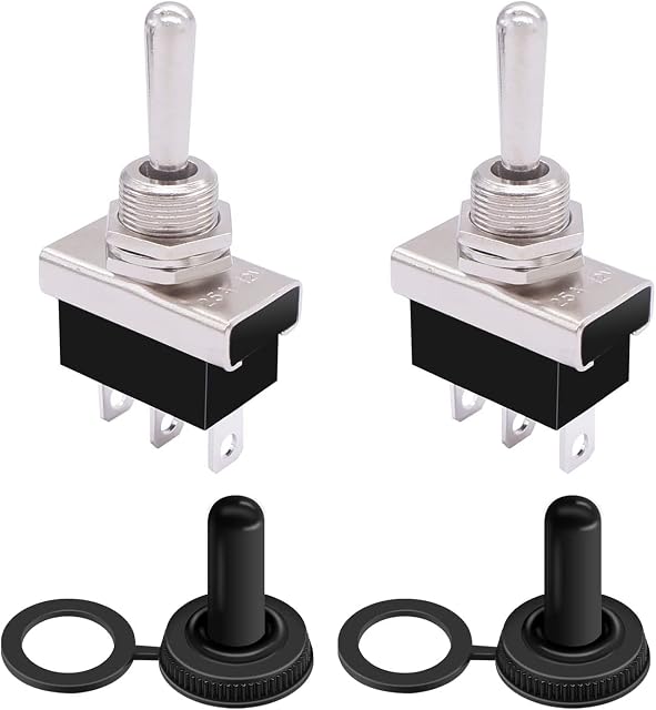 mxuteuk 2Pcs Toggle Switch Momentary 12V 25A SPDT (ON)/OFF/(ON) 3 pin 3 Position Switch with Waterproof Cover for Auto Car UK-KN3D-123