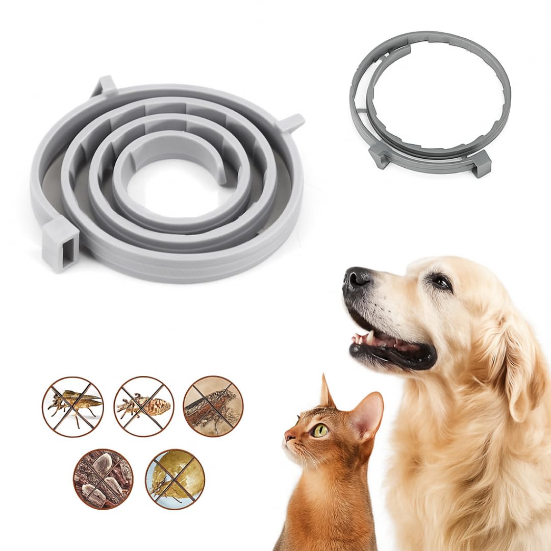 Collar Antiparasitario para Perros Grandes, Gris, 70 cm, Protección 7-8 Meses, Repele Pulgas, Garrapatas y Piojos