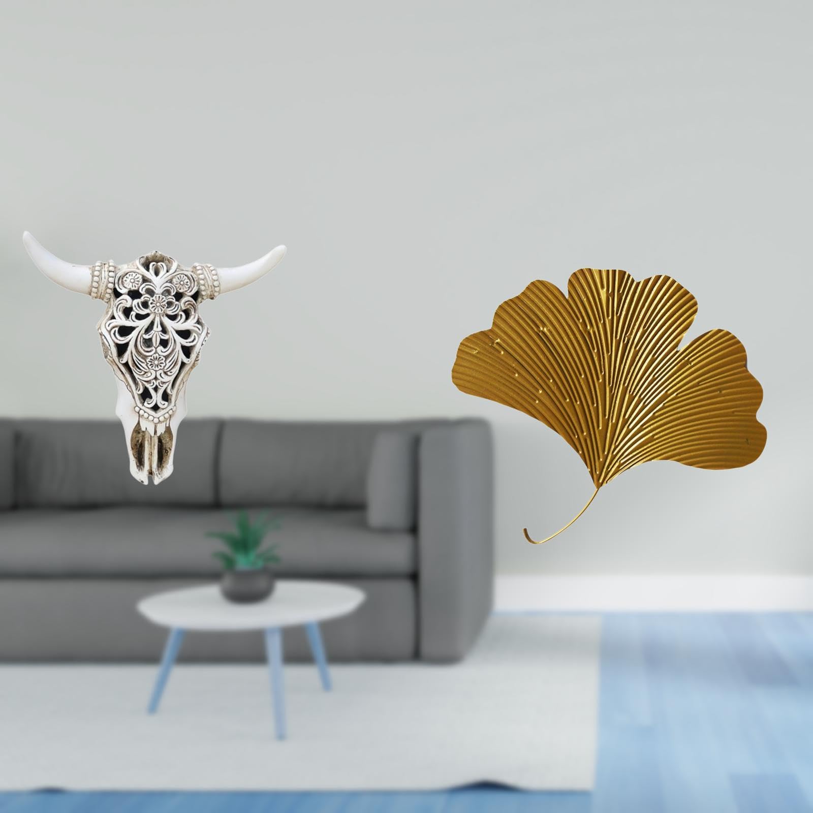 Enakshi® Tribal Bull Head Sculpture and Ginkgo Leaves Abstract Wall Hanging Art for Office Farmhouse Bedroom Living Room Hotel Dining Room Restaurant|Home & Garden | Home Decor | Figurines-image-13