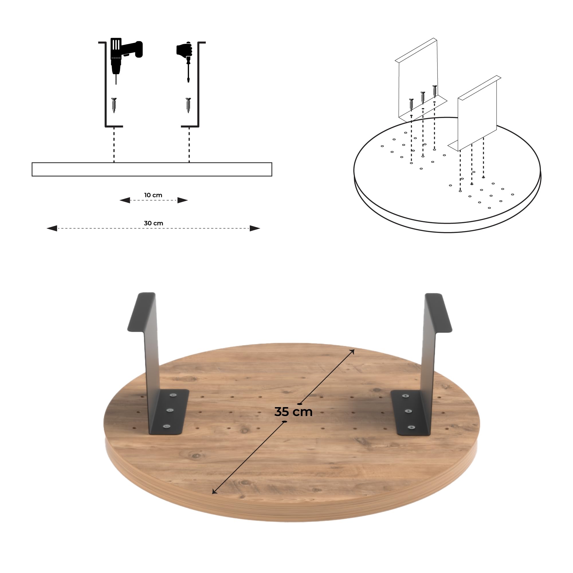 Bandeja de sofá para reposabrazos, bandeja ajustable para sofá con soporte para bebidas, diseño especial con práctico soporte de metal, bandeja para asientos, diámetro 35 cm (2, marrón)