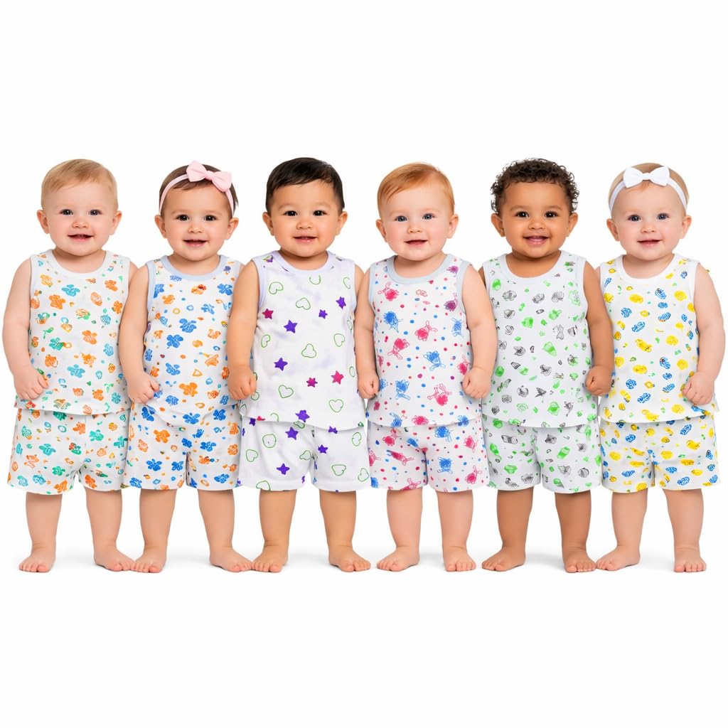 keshuyoka Organic Soft Cotton Muslin Baby Jhabla Set of 6 (18-24 Months) | Sleeveless Vest for Infant Boys-picture-45