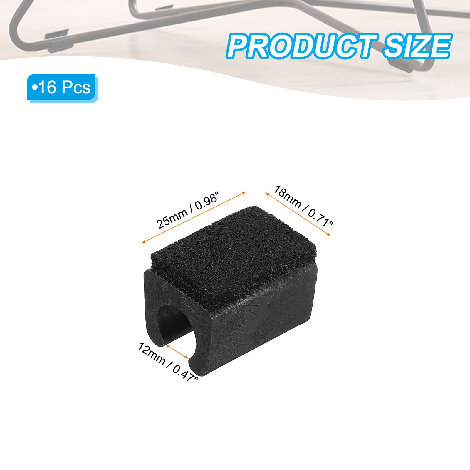 PATIKIL Rectangle U Shaped Chair Leg Tips Caps with Felt Pads, 16 Pack Slide Smoothly Furniture Feet Floor No Scratches No Noise Protectors Protect Hardwood Floors Fit Dia 12 mm Leg, Black - Image 2