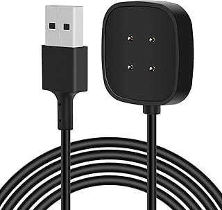 كابل شحن USB للساعات الذكية فيتبيت فيرسا 3 / فيرسا 4 / سينس/سينس 2، سلك شحن - أسود