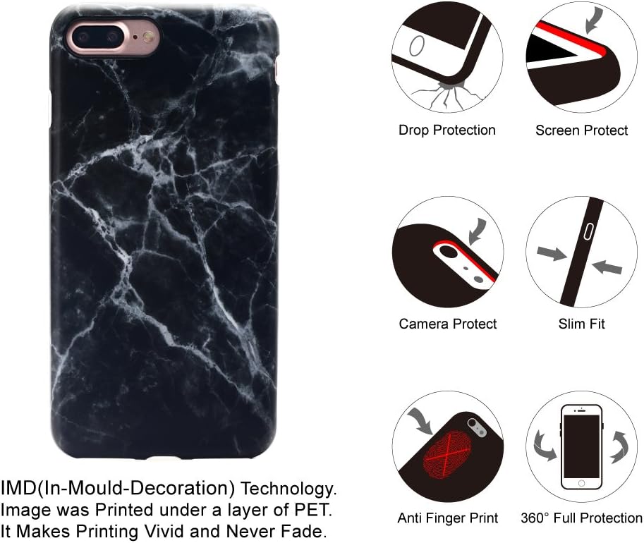 NASOUSA iPhone 7 Plus for Girls,Cute 7 Plus case,IMD Printing Slim-Fit Ultra-Thin Anti-Scratch Shock Proof Dust Proof Anti-Finger Print TPU Case for iPhone 8 Plus(5.5 inch)(Black Marlbe)