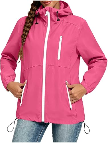 FPMLUXLL Womens Rain Jacket Lightweight Casual Windproof Raincoat Hooded Waterpr