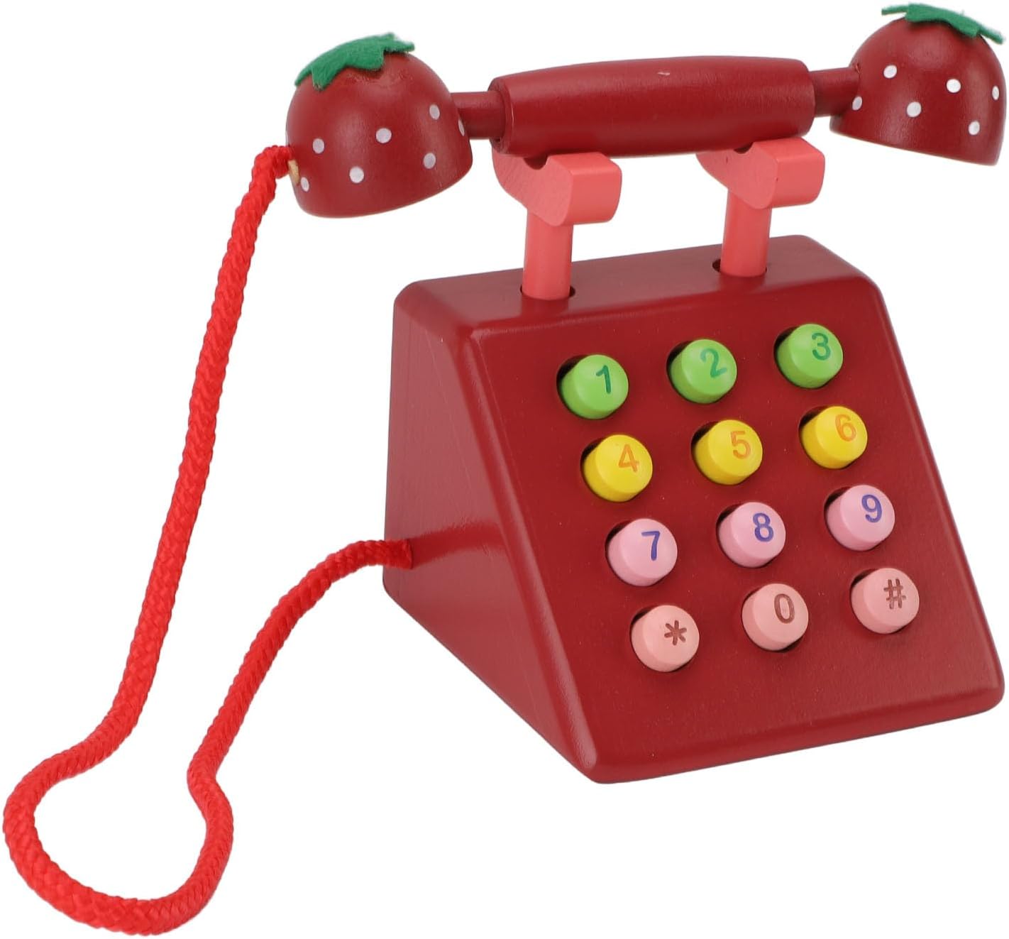 Wooden Telephone Decorative High Simulation Toy for Kids Beech Wood Desk Phone Model for Creative Play Home Office Cafe (Red)