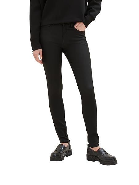TOM TAILOR Denim Jeans da Donna Rivestiti NELA Extra Skinny Effetto Pelle 104333, 10275 - Denim Nero Rivestito, 29W x 32L