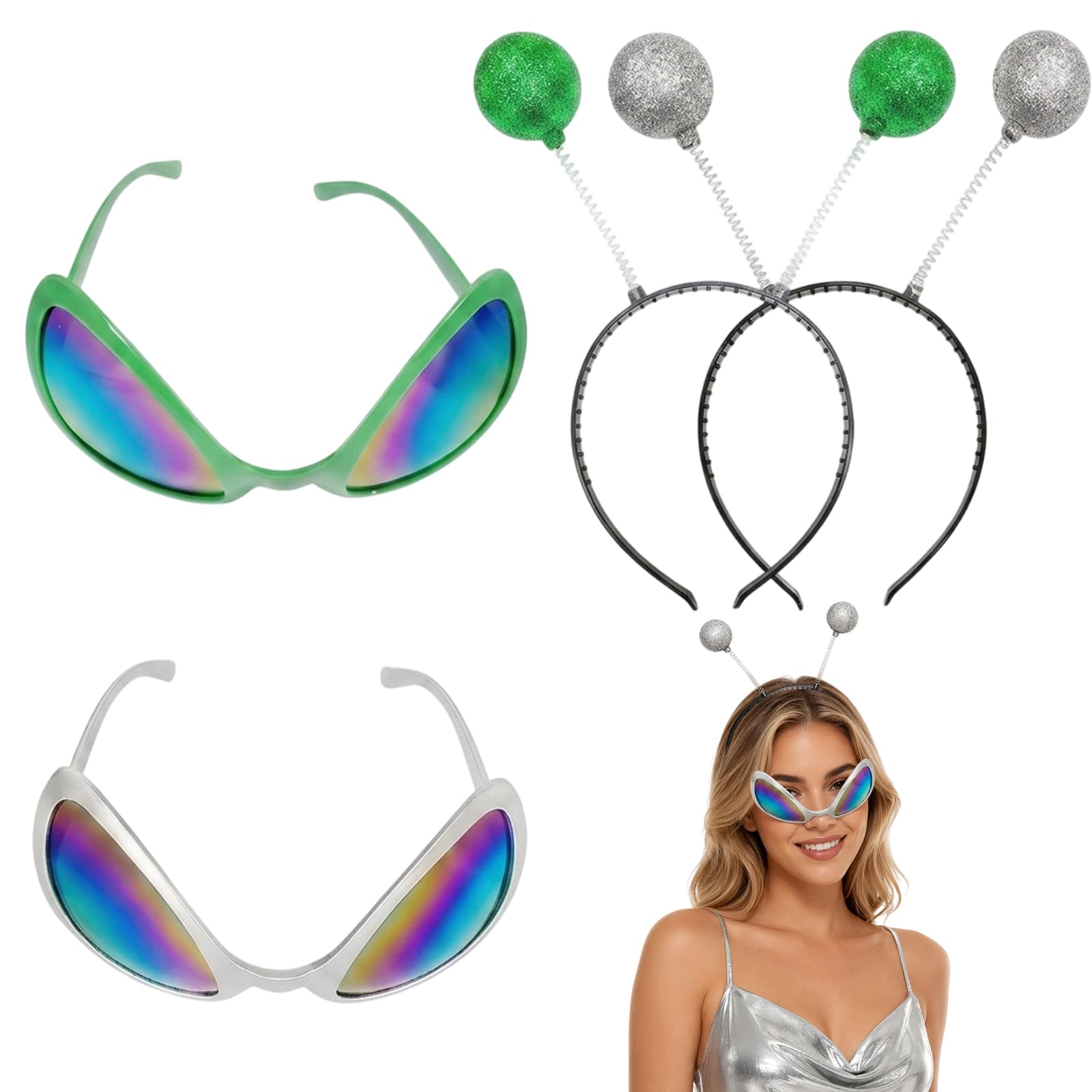 Kuwuarg Alien Costume Set, 2-Pack Alien Glasses and Headband with Antenna