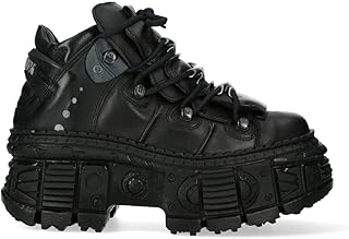 New Rock WALL106-S12 Womens Black Leather Platform Gothic Boots 8