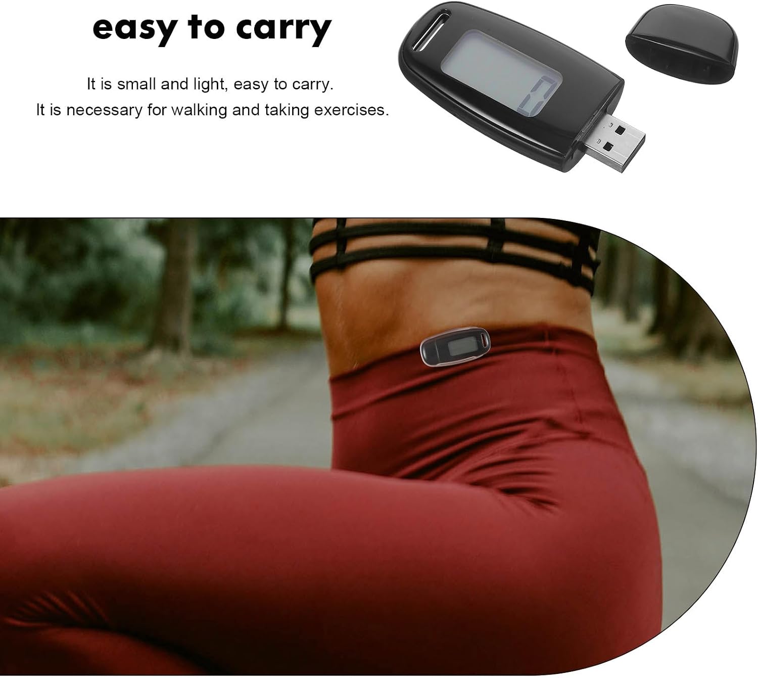 Outanaya 3D Walking Pedometer with Backlight USB Rechargeable Step Counter for Fitness and Outdoor Running, Professional Multifunctional Passometer in Black