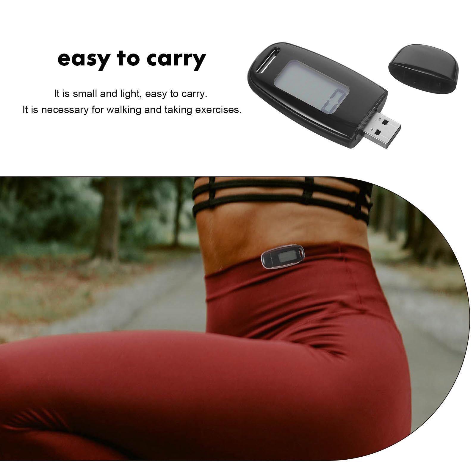 Happyyami Podómetro Multifuncional Portátil Pantalla Retroiluminada, Contador de Pasos Profesional en Abs Negro, USB Recargable, Adecuado para Caminar y Fitness Diario