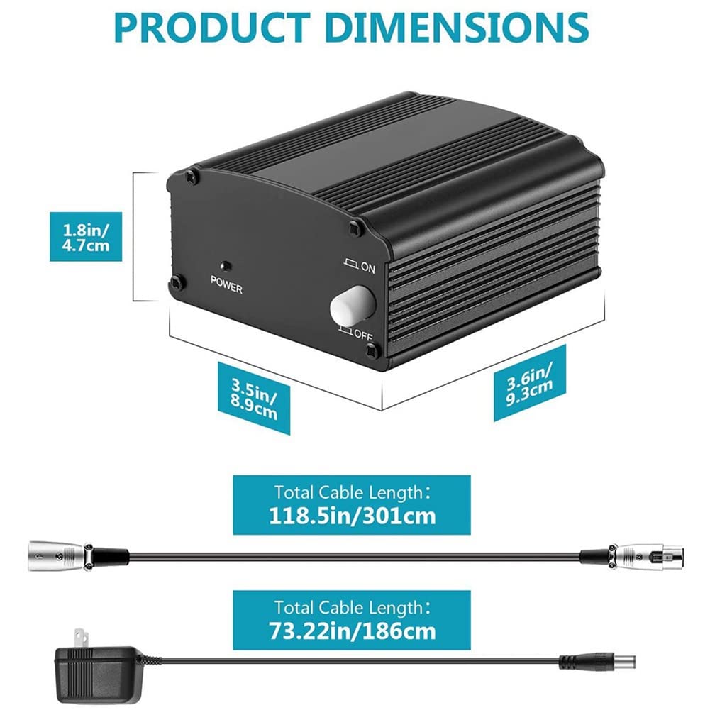 Para Fuente de MicróFono 48V Phantom Power Bm 800 con Adaptador Cable de Audio XLR para Cualquier Equipo de GrabacióN de MúSica Enchufe de la UE