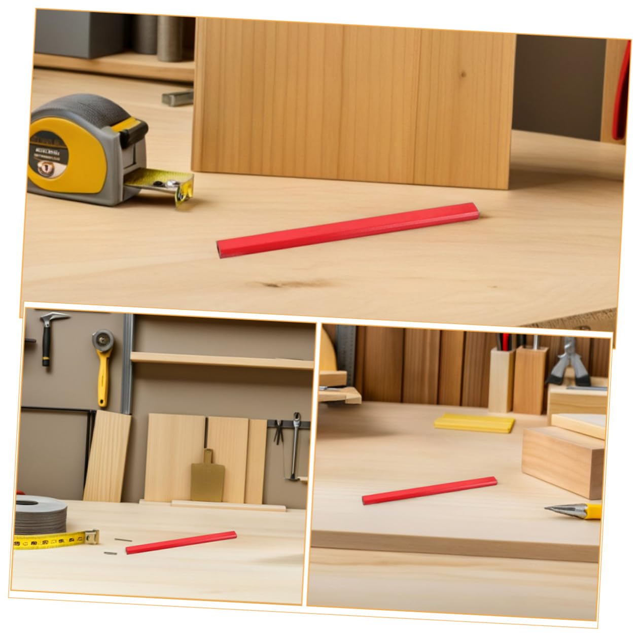 Lápices de Carpintero Rojos Octogonales 144 Piezas de Madera | Hb, Línea de Precisión, para Carpintería y Construcción, Diseño Ergonómico Antideslizante