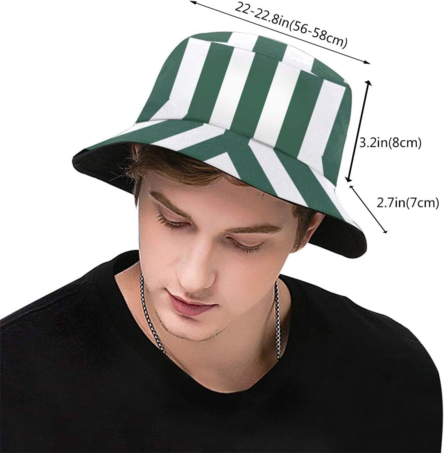 Green Stripes Uncle Hat - Fisherman's Bucket Hat, Unisex Sun Protection, Black