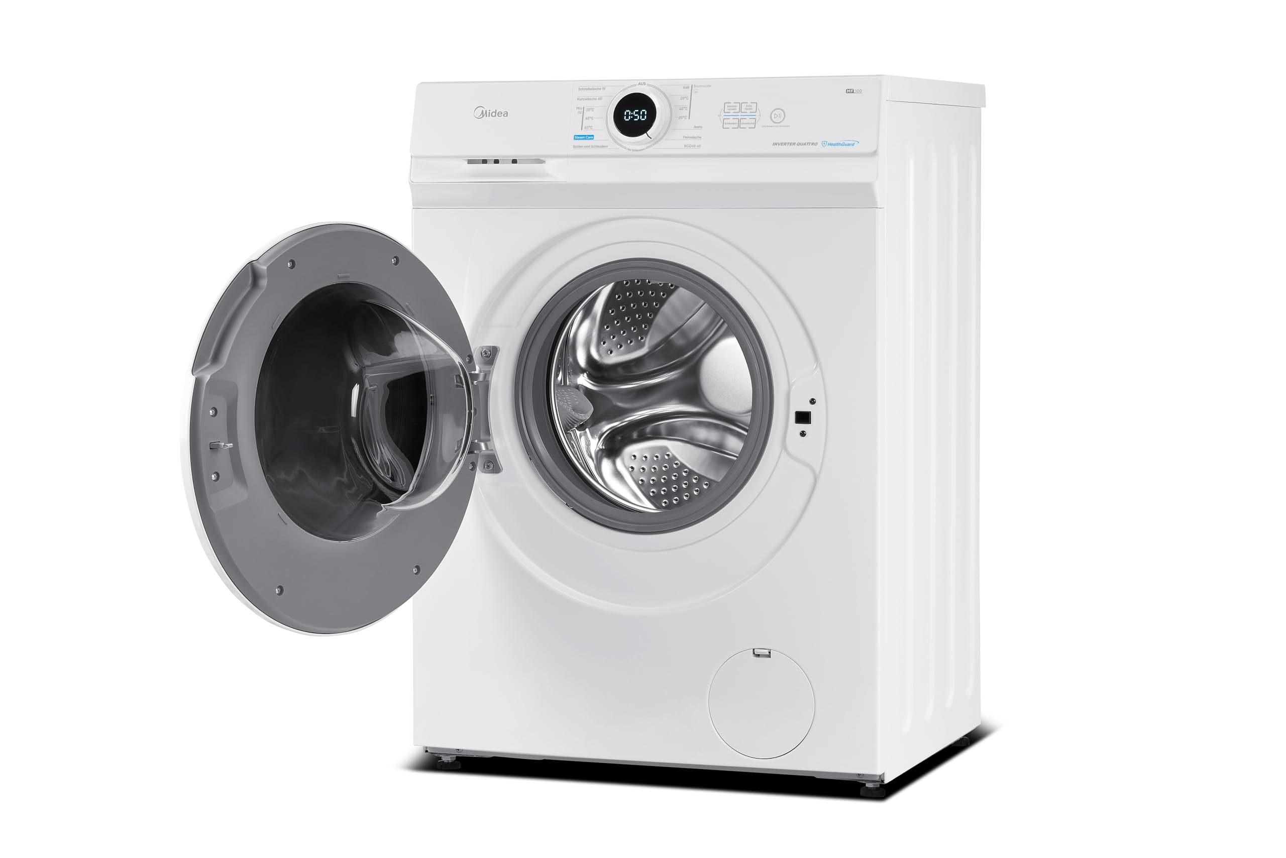 Midea MF10EW80BA10 Waschmaschine 8kg 1400 U/Min EEK A-10% Inverter Quattro Motor Dampffunktion Weiß