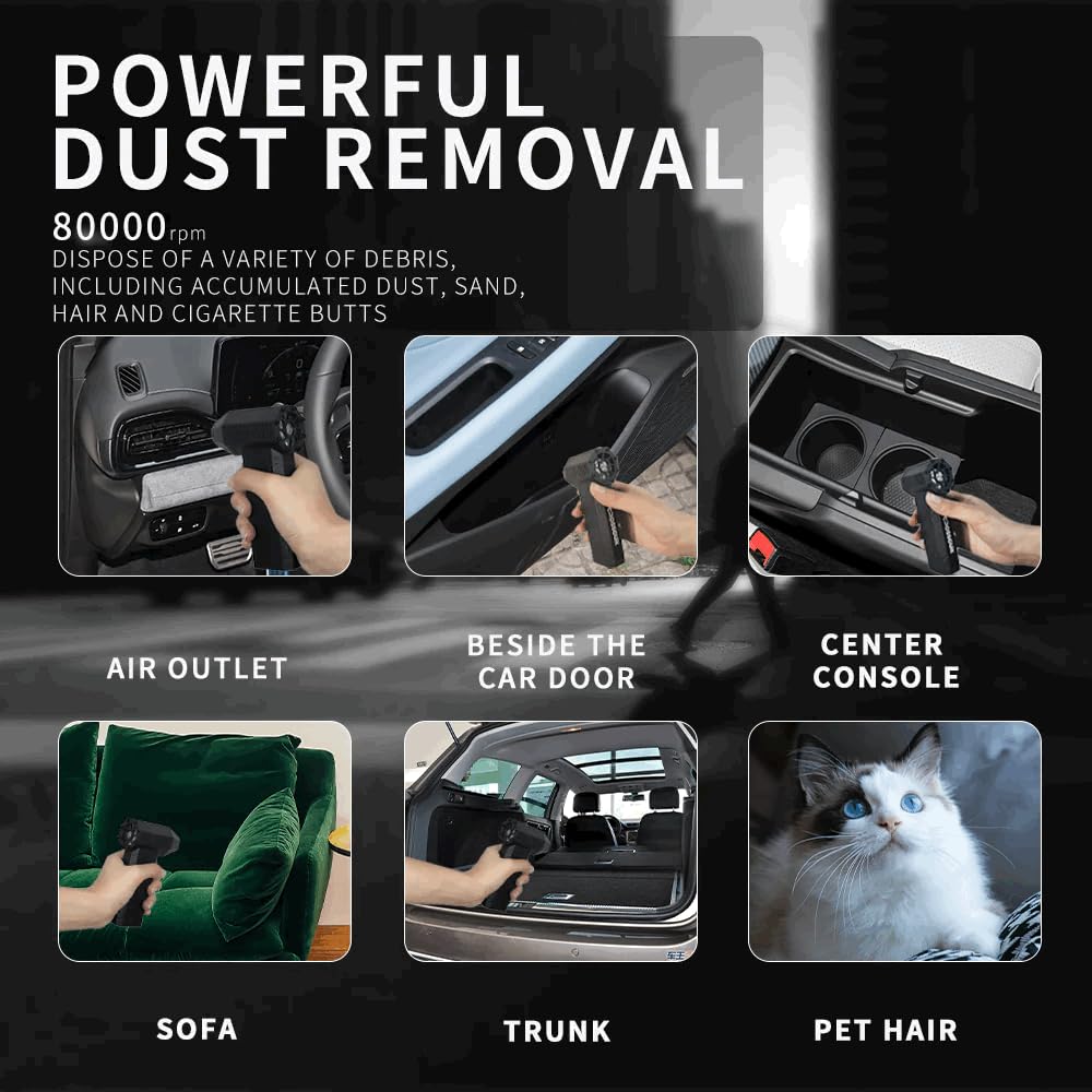 CROSSGUN Compressed Air Duster - Mini Jet Fan - Powerful Cordless Air Duster, 4 Gear Adjustable Electric Air Blower Reusable No Canned Air Duster for PC Car Desk Gaming Motorcycle (Black)