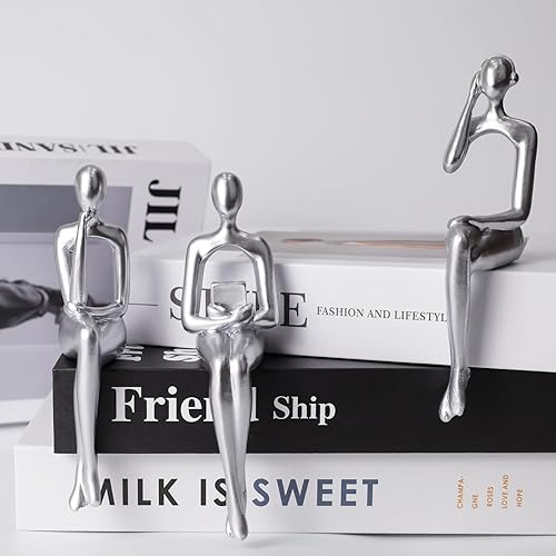 Miniatura 3 de Gvhntk Juego de 3 piezas de decoración para el hogar, estatuas y esculturas doradas, estatuas abstractas, estatuas de resina, decoración de