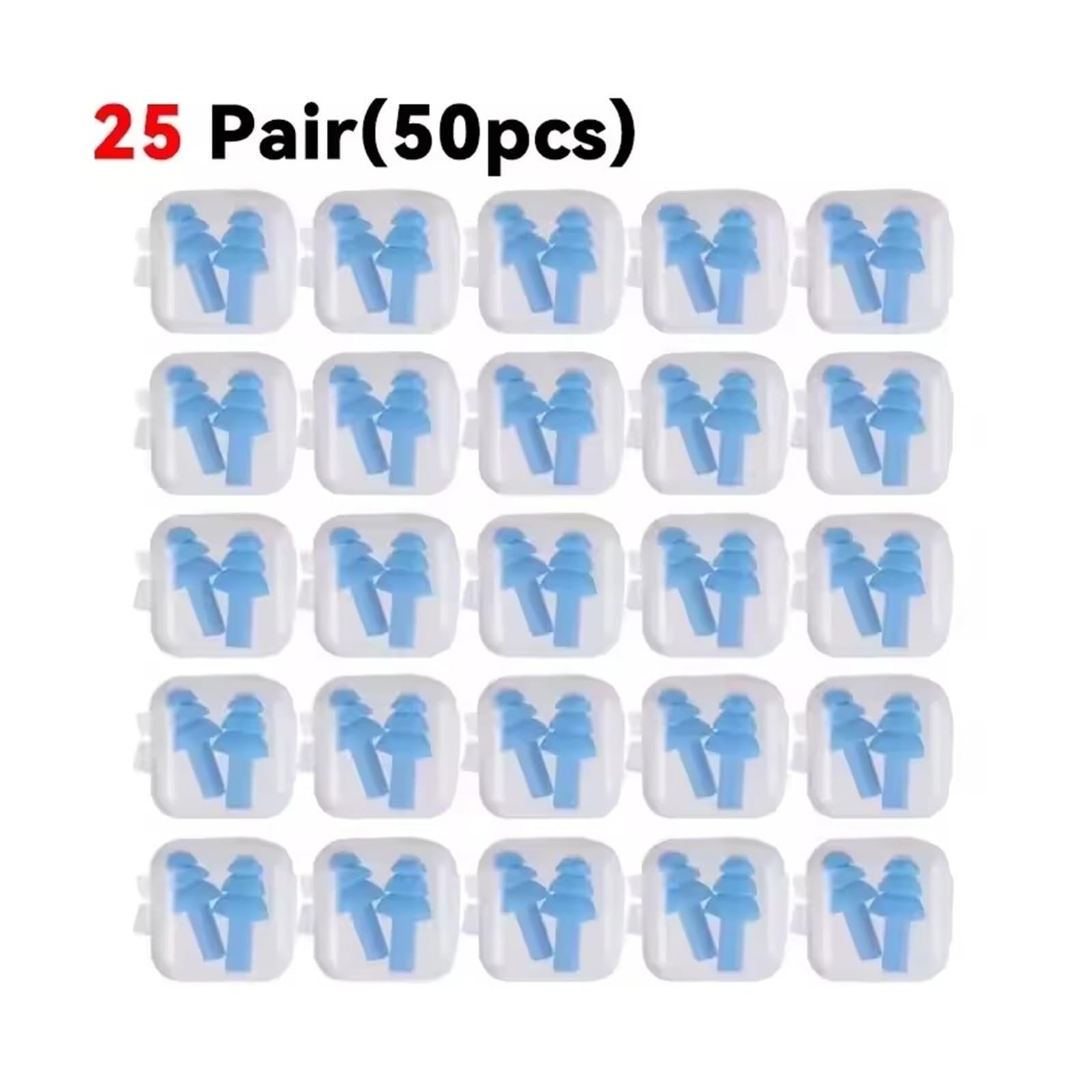 1/25 paia di tappi per le orecchie in silicone con cancellazione del rumore, per dormire e nuotare, impermeabili, riutilizzabili (25 paia (50 pezzi)