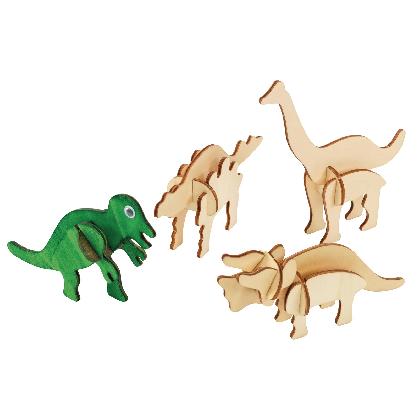 Colorations DYO Craft - 3D Wooden Dinosaur Puzzles, Set of 4 Designs